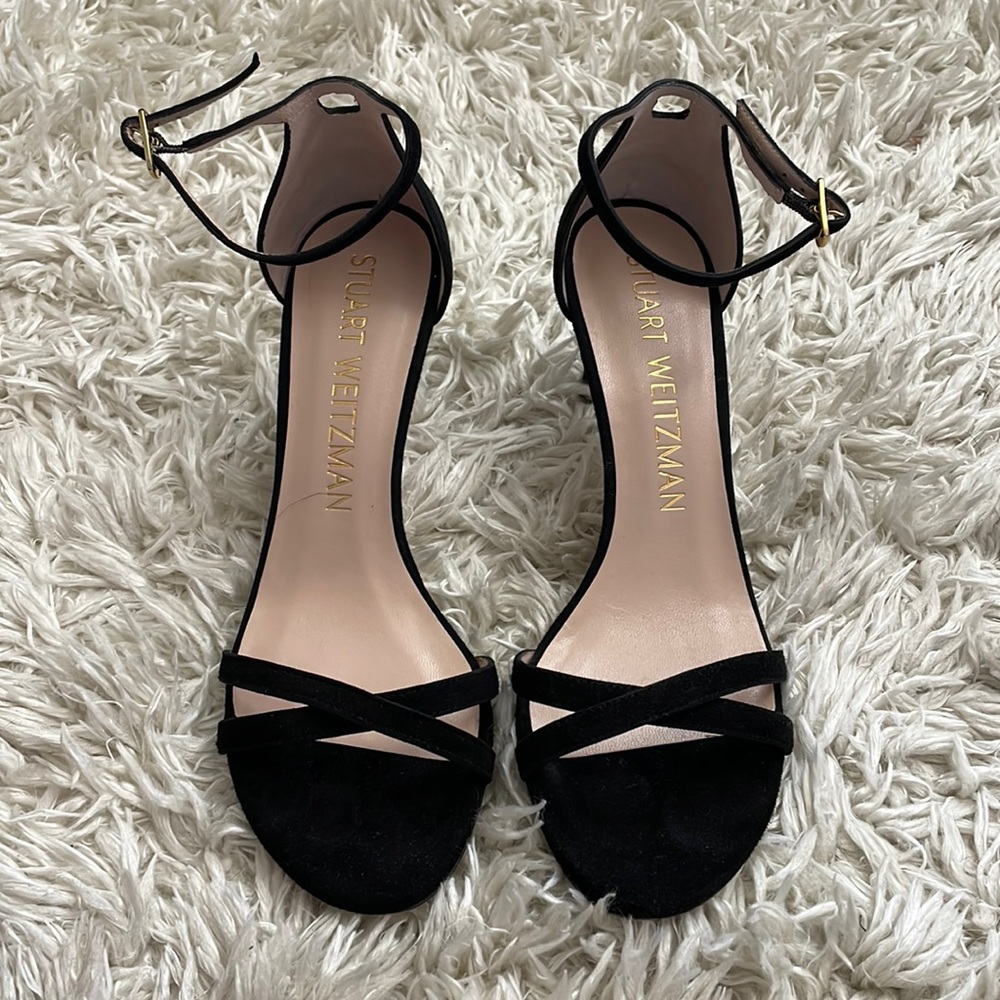 STUART WEITZMAN. Lynette Suede Stiletto Sandals. Size 8.